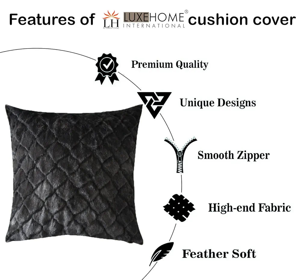 Luxe Home Cushion Cover Duble Side Rabbit Fur Diamond Design Covers Set of 2 Colour Anthra