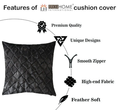 Luxe Home Cushion Cover Duble Side Rabbit Fur Diamond Design Covers Set of 2 Colour Anthra