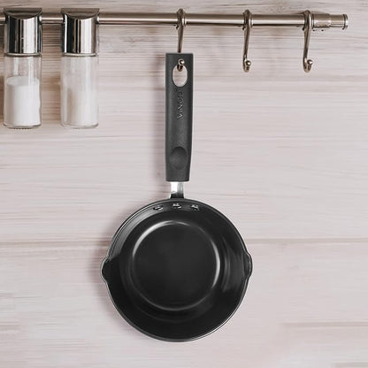 Vinod Black Pearl Hard Anodised American Non Stick Saucepan - 1 litre, 14cm | 3.25mm Thickness | Metal Spoon Friendly | Easy to Pour