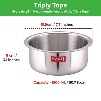 Hazel TriPly Stainless Steel Cookware 1500 ml Stainless Steel Patila Utensils