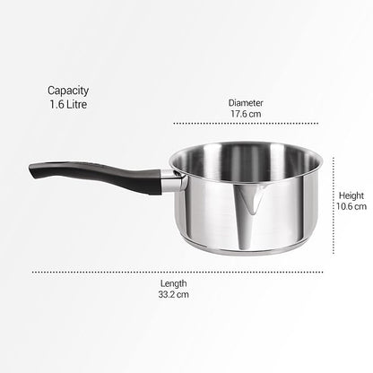 Milton Pro Cook Stainless Steel Tea Pan, 1.6 Litre 16 cm - 1410 gms