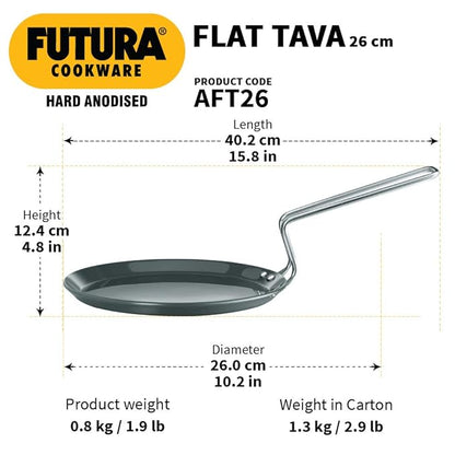 Hawkins Futura Hard Anodised Flat Tava 26 cm, 4.88 mm (Black)