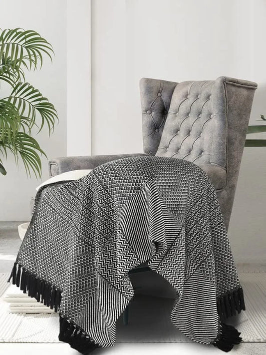 Sashaa World Soft Cotton Throw Blanket Colour Black