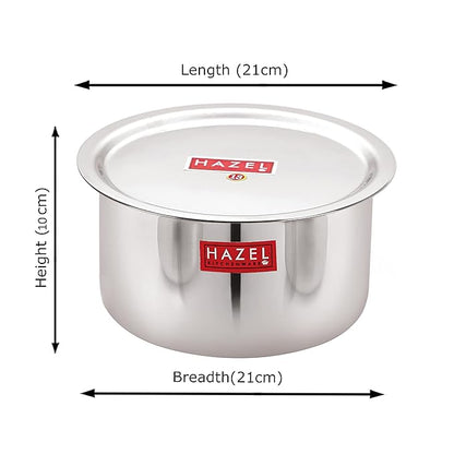Hazel Stainless Steel Tope Patila with Lid 21 cm with 2.3 Litre Capacity Flat Bottom