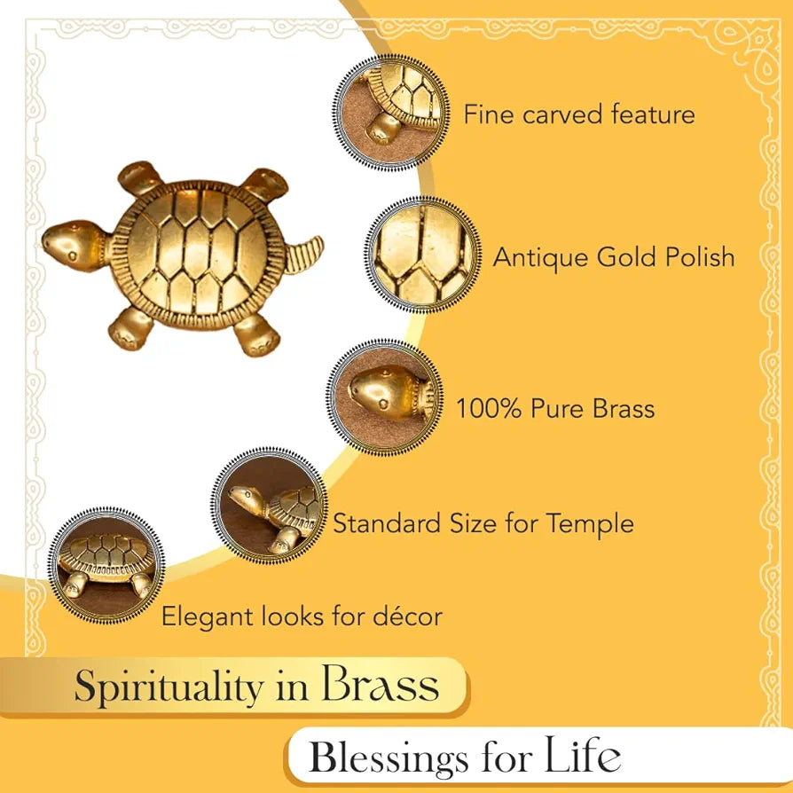 Ekhasa Pure Brass Feng Shui Tortoise for Good Luck Tortoise-Set of 2