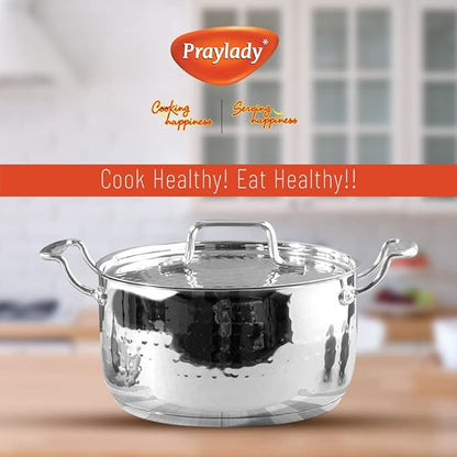 Praylady Stainless Steel Handi Casserole Without Handle 3 Ply Base Cooking Pot 22 cm Silver