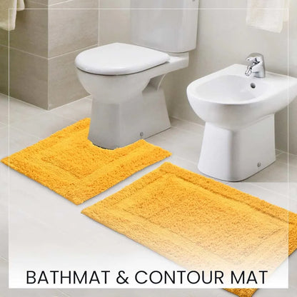Sashaa World Solid Anti-skid Cotton Bathmat And Contour Set For Bathroom Colour Yellow