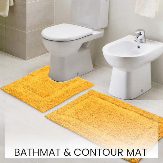Sashaa World Solid Anti-skid Cotton Bathmat And Contour Set For Bathroom Colour Yellow