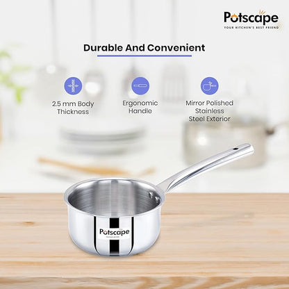 Potscape Triply Sauce Pan Tea pan Milk Pan 18 cm Capacity 2.6 Ltr for Chai Boil
