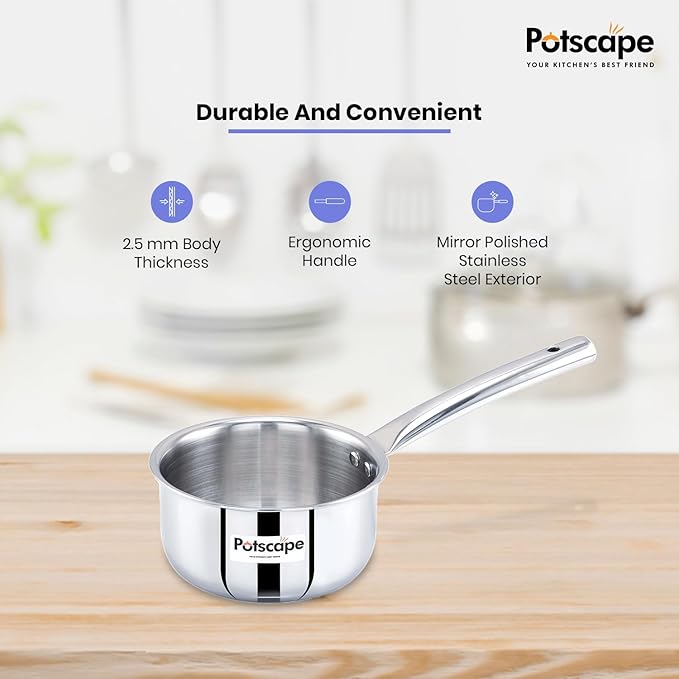 Potscape Triply Sauce Pan Tea pan Milk Pan 16 cm Capacity 1.75 Ltr for Chai Boil