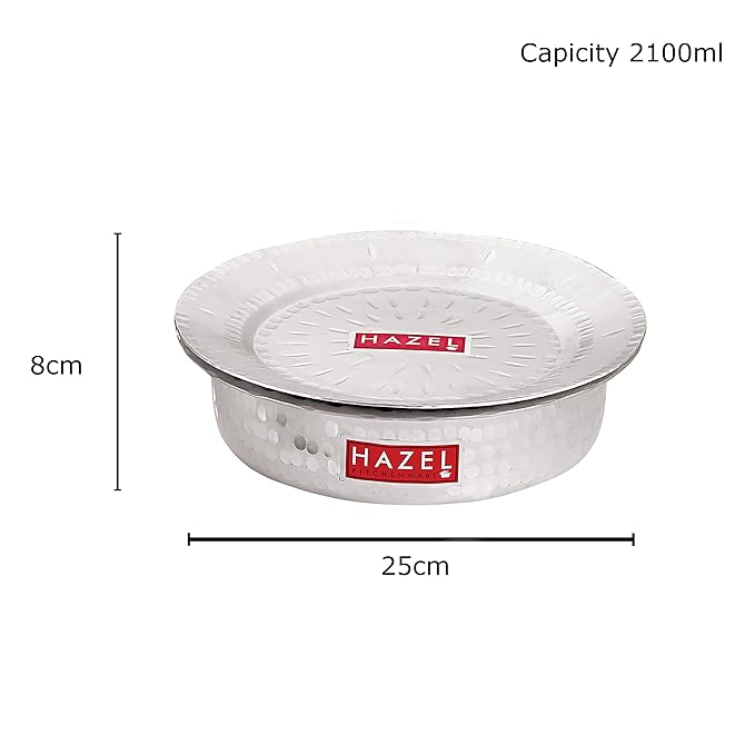 Hazel Aluminium Langdi Patila Pot with Lid 25 cm with 2100 ml Capacity Hammered Finish Round Bottom