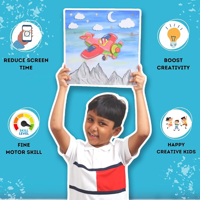 Hobby India Diy Air-plane Pre-design Canvas | Paint It Yourself Activity Art and Craft Kit for KIds