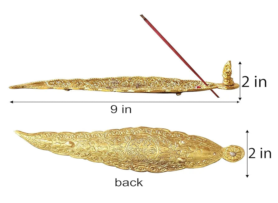 Pure Source India Aluminum Incense Holder & Ash Catcher Agarbatti Stand Featuring Ganesh Figurine Gold