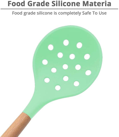 Woodtula Kitchen Silicone Slotted Skimmer with Good Grips Kitchen Cooking Baking Green