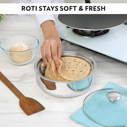 Borosil Stainless Steel Insulated Roti Server | 1.1 Litres | Silver