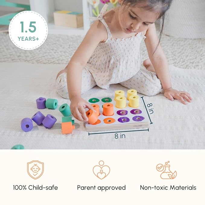 Curious Cub Montessori Stacking and Colour Matching Peg Board | Hand-eye Coordination & Brain Development
