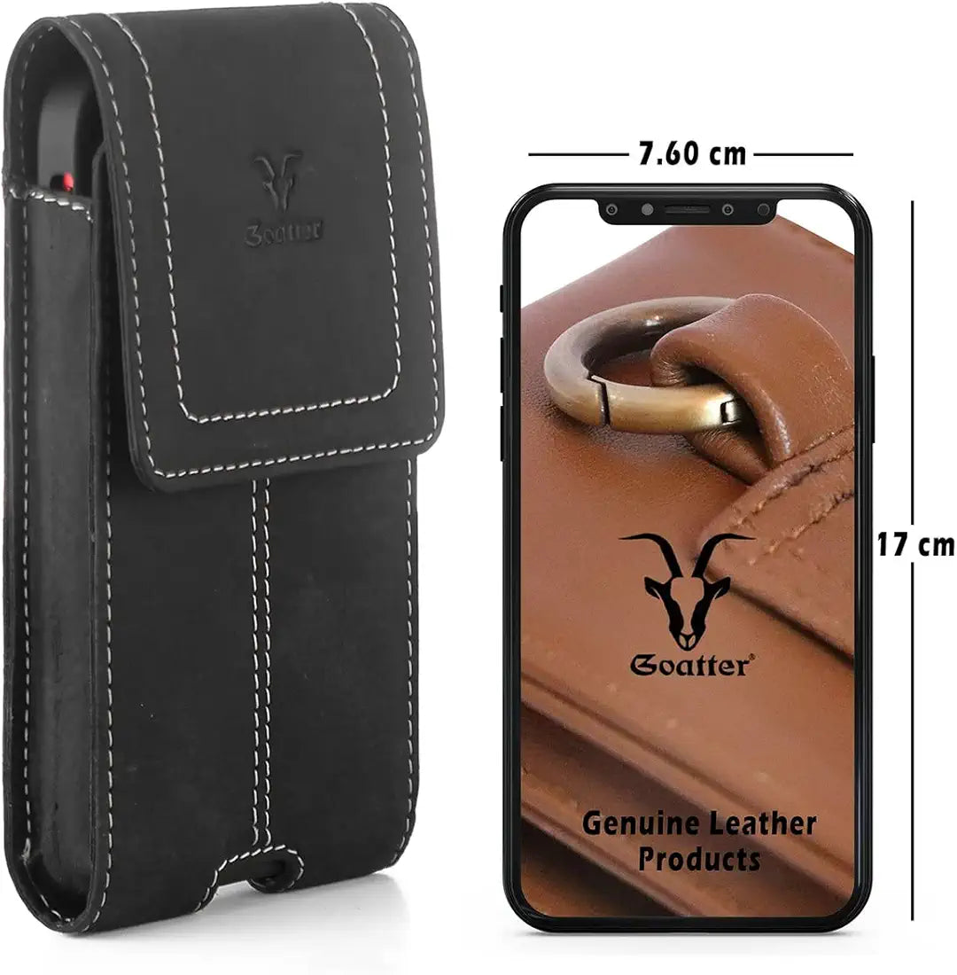 Goatter Unisex Leather Material All 6.5" Inch Pouch For Backcase For iPhone 14 Mobile Black Color