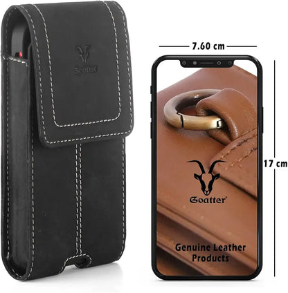 Goatter Unisex Leather Material All 6.5" Inch Pouch For Backcase For iPhone 14 Mobile Black Color