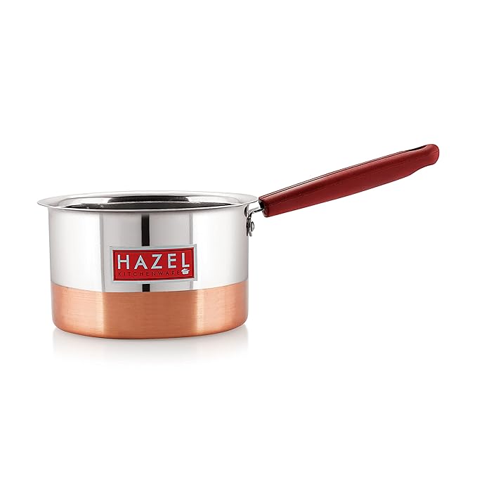 Hazel Stainless Steel Flat Patila 1.5 litres Sauce Pan Cookware with Copper Bottom