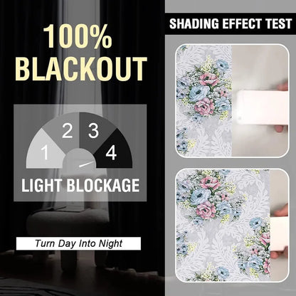 Cloth Fusion Blackout Printed Premium Window Curtains 5 Feet Long Set of 2 Ivory Bouquet