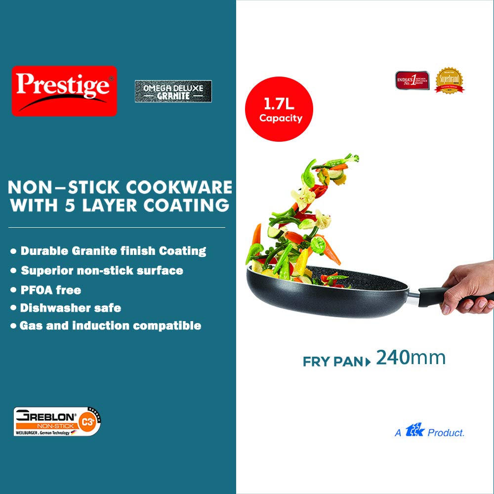 Prestige Omega Deluxe 24cm Granite Fry Pan with glass lid