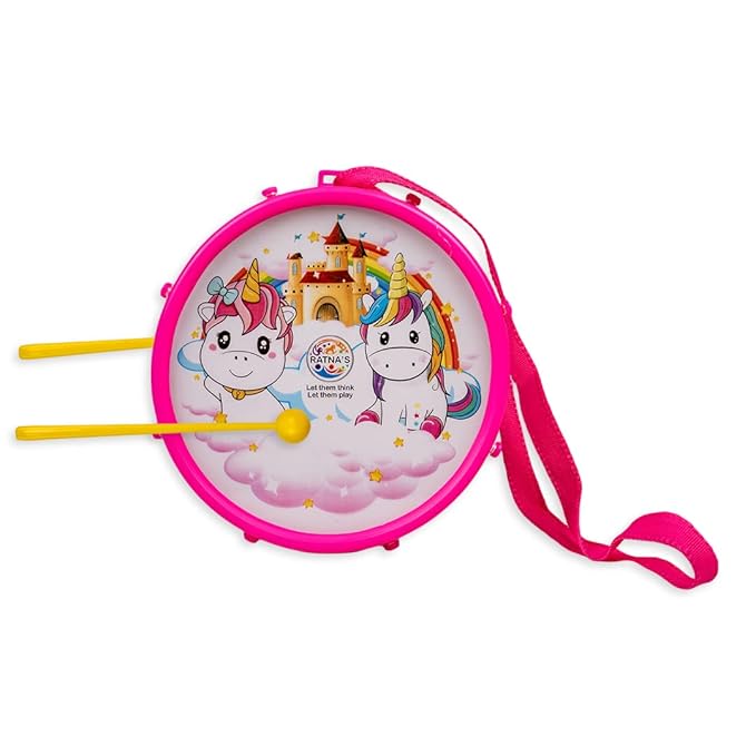 Ratna's Rhythm Musical Drum Junior Unicorn Print Musical Instrument Toy Drum Set With 2 Sticks & Hanging Strap for Toddlers | Kids