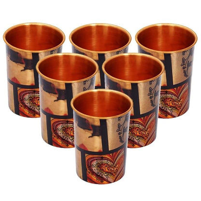 Indian Art Villa Printed Designer Copper Glasses Tumbler Cup (Pack of 6)