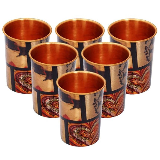 Indian Art Villa Printed Designer Copper Glasses Tumbler Cup (Pack of 6)