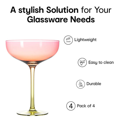 Anko Australia 400ml Dual Tone Champagne Coupe Set of 4 | Yellow & Pink