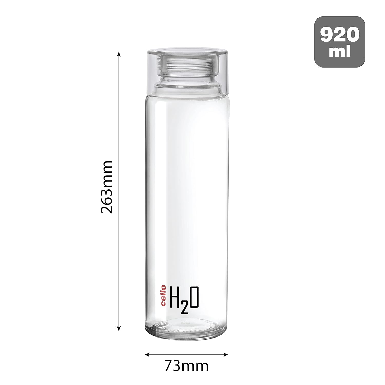 Cello H2o Glass Fridge Water Bottle With Plastic Cap | 920 ml