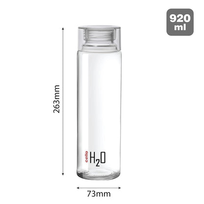 Cello H2o Glass Fridge Water Bottle With Plastic Cap | 920 ml