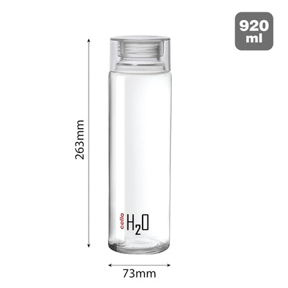 Cello H2O Glass Fridge Water Bottle with Plastic Cap | 920 ml | Set of 3 | Clear