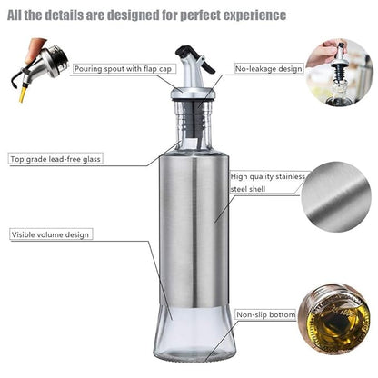 Spatlus Glass Steel Vinegar And Sauce Dispenser 320 ml Each Transparent Steel