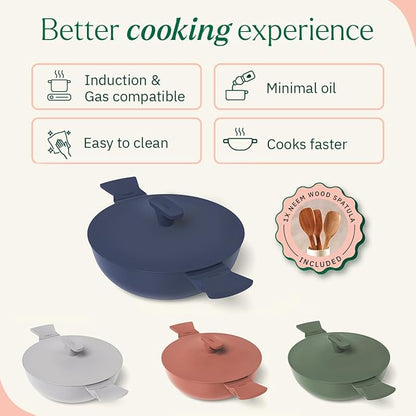 Ember Cookware Arcilla Ceramic Non Stick Kadai 24cm | Metallic Lid | Matching Handles | Florence Series | Blue