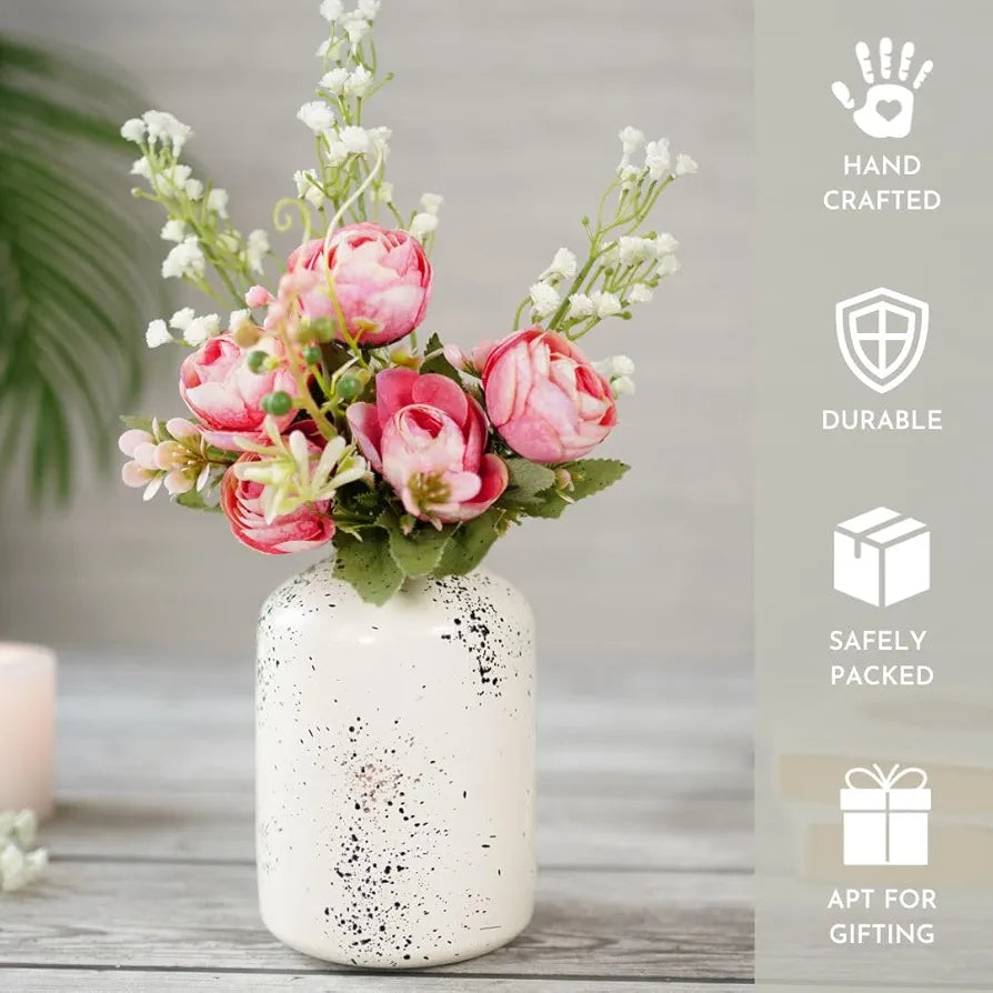 Behoma Metal Flower Vase Off White Spotted Flowers not Included