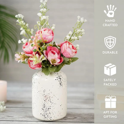 Behoma Metal Flower Vase Off White Spotted Flowers not Included