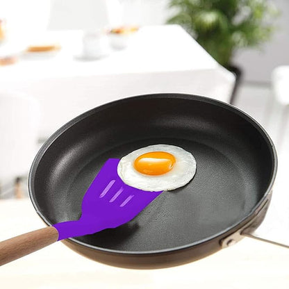 Woodtula Kitchen Silicone Slotted Turner with Wooden Handle Non-Stick Kitchen Utensil Tools Purple