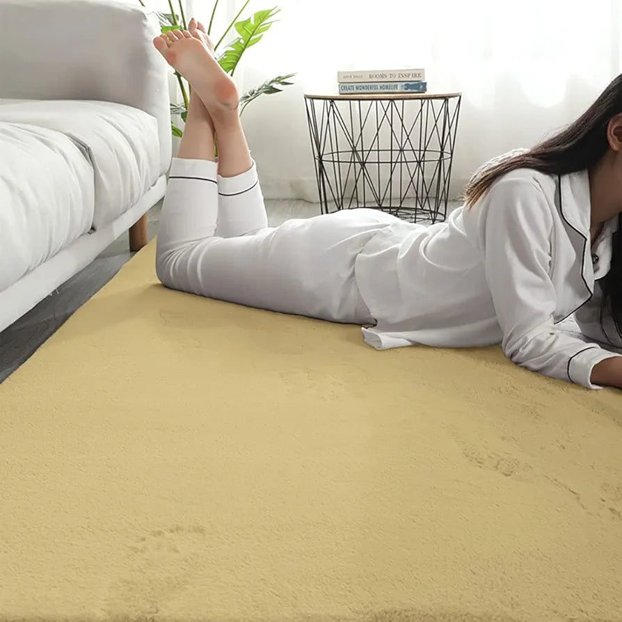 Luxe Home International Ruffle Floor Rug Rabbit Fur 1000 Gsm Living Room Foot Mats 4 X 6 FtColour Gold
