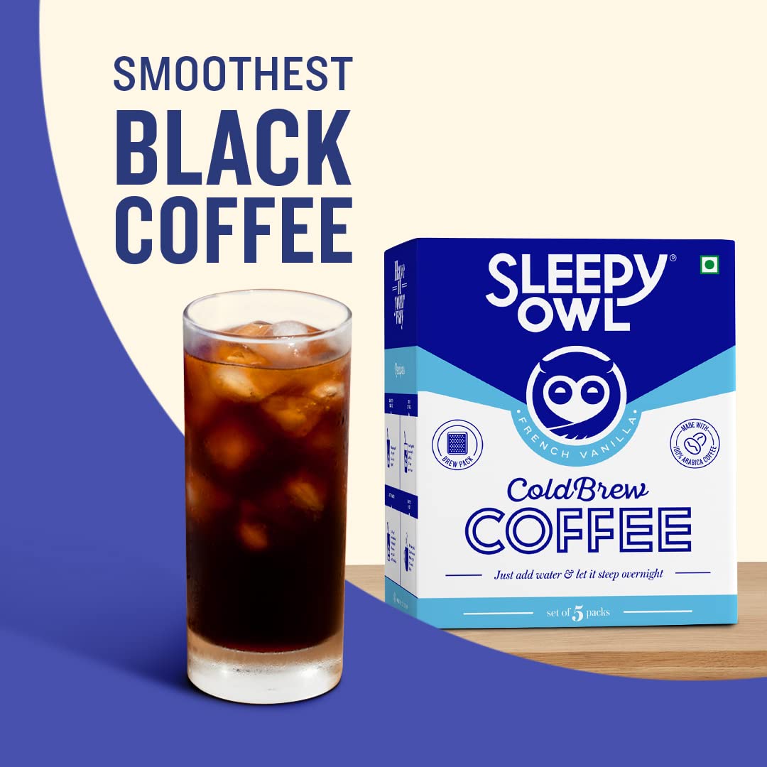 Sleepy Owl French Vanilla Cold Brew Coffee Bags Set of 5 Packs - 50 gms Each