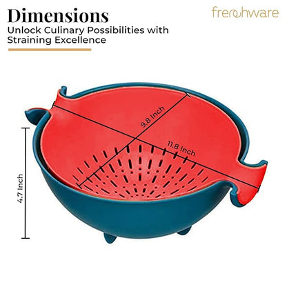 Frenchware 1 Unit Plastic Colander Bowl, Premium-grade Plastic, 100% Food Safe | Dishwasher Safe | Blue & Red