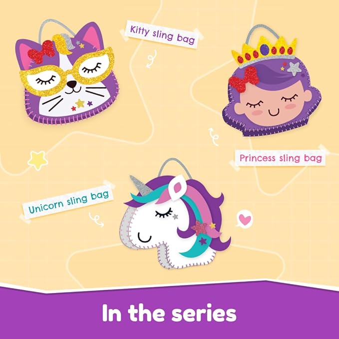 Bloomingo Art & Craft Kit - Unicorn Sling Bag | Fun Mess Free Arts & Craft Kit for Kids | Design Your Own Magical Diy Craft Bag