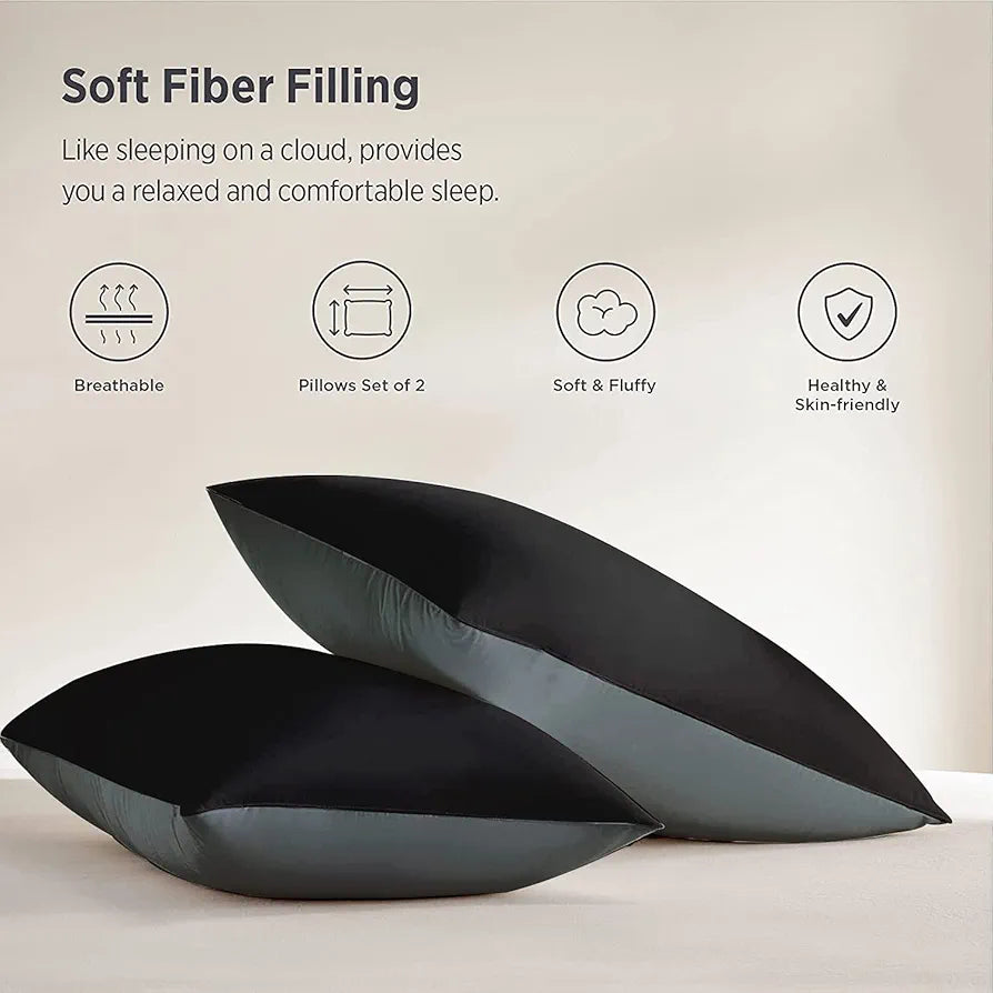 Cloth Fusion Premium Microfiber Soft Pillow Set of 2 Standard Size Black & Grey
