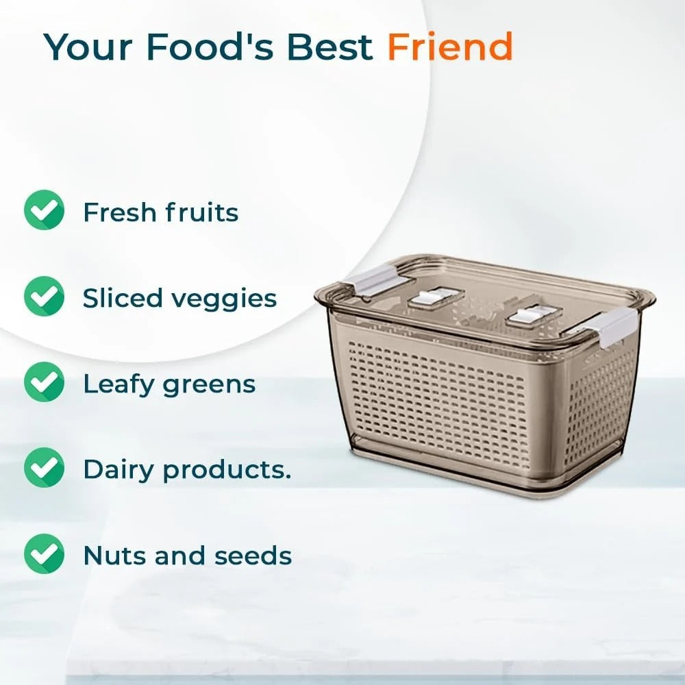 Kuber Industries Small Fridge Crisper with Lid | Detachable Hollow Basket | Brown