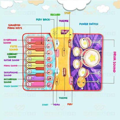Wembley 2 in 1 Musical Mat for Kids Baby Piano Play Drum Mat Musical Keyboard