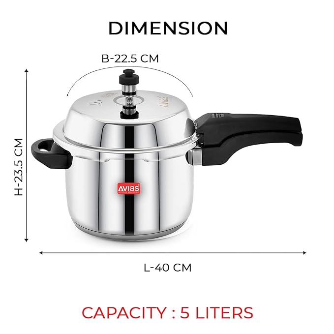 Avias Ceres Stainless Steel Outer Lid Pressure Cooker 1.2mm Thickness Cooker 5 Litres