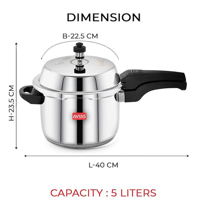 Avias Ceres Stainless Steel Outer Lid Pressure Cooker 1.2mm Thickness Cooker 5 Litres