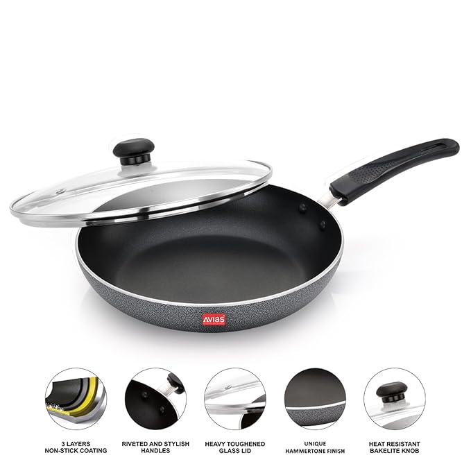 Avias Zen Ib Fry Pan 24cm Nonstick Aluminium Pan With Glass Lid Induction Friendly