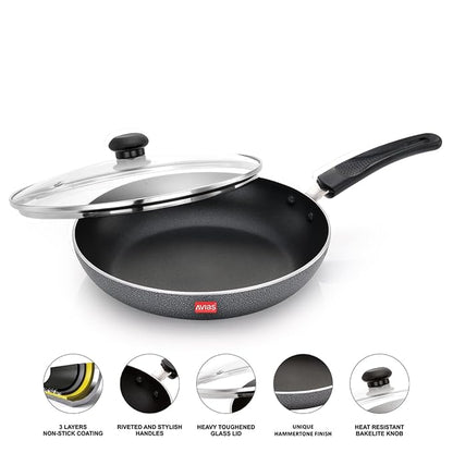 Avias Zen Ib Fry Pan 24cm Nonstick Aluminium Pan With Glass Lid Induction Friendly