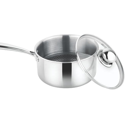 Prabha Tri-Ply Stainless Steel Hexa Cube Sauce Pan Included Lid 14cm 1.2L Non Stick Coating