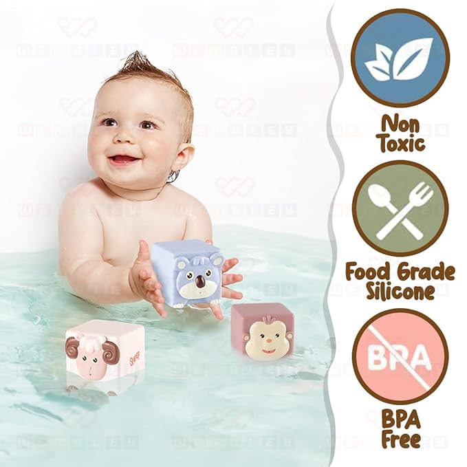 Wembley Soft Baby Bath Set 6 Pcs Squeezable Floating Animal Toy for Kids Multicolor